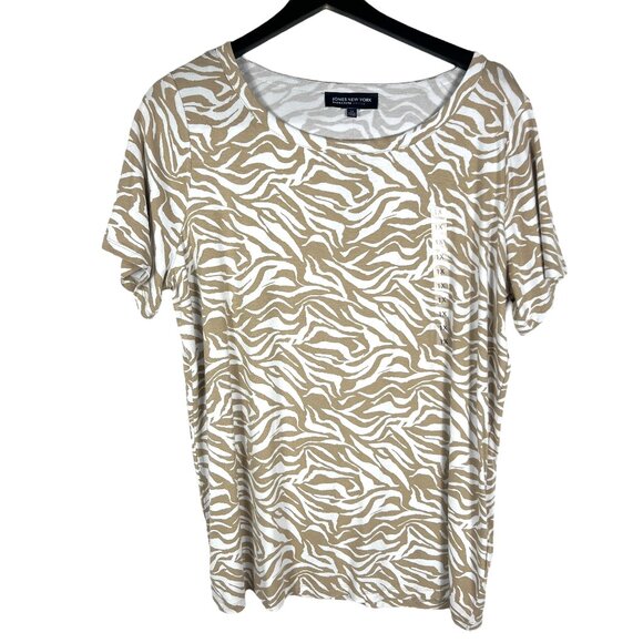 NWT Jones New York Signature Woman Classics Stretch Tee in Toast / White Size 1X - Picture 1 of 7